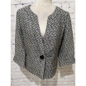 Coldwater Creek Black & White Boucle Tweed 3/4 Sleeve Jacket Blazer Size 8